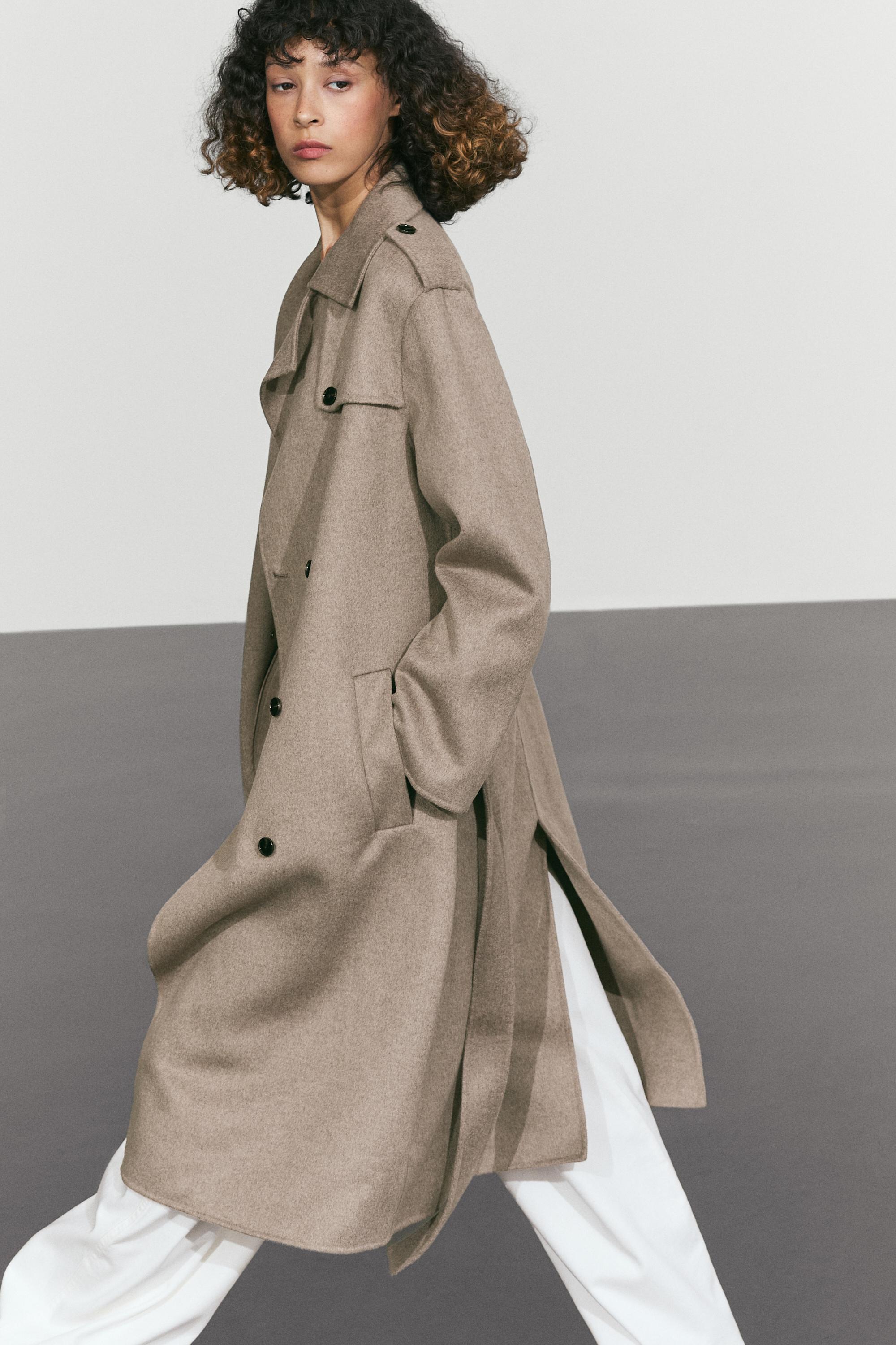 Long wool blend trench coat